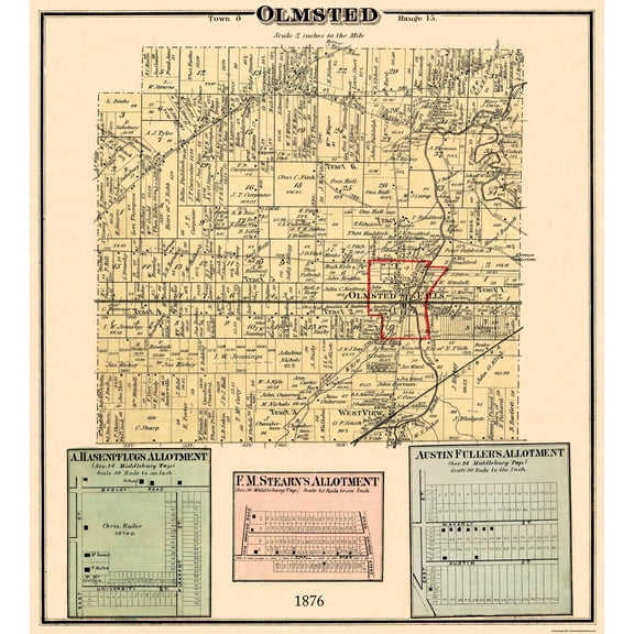 Historic City Map - Olmsted Ohio - Titus 1876 - 23 x 25.31 - Vintage Wall Art