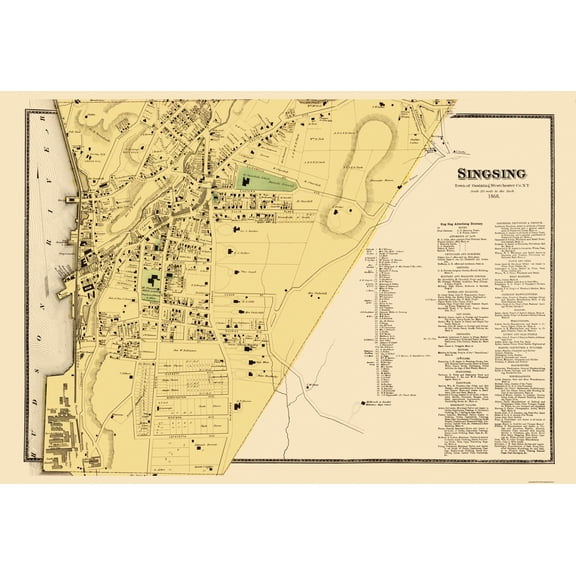 Historic City Map - Ossining Singsing New York - Beers 1868 - 33.63 x 23 - Vintage Wall Art
