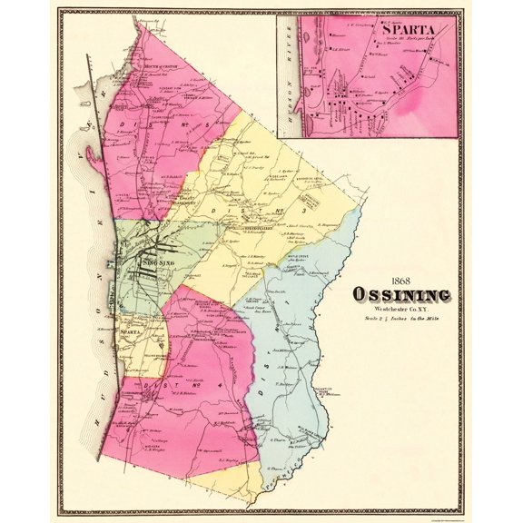 Historic City Map - Ossining Sparta New York - Beers 1868 - 23 x 28.44 - Vintage Wall Art