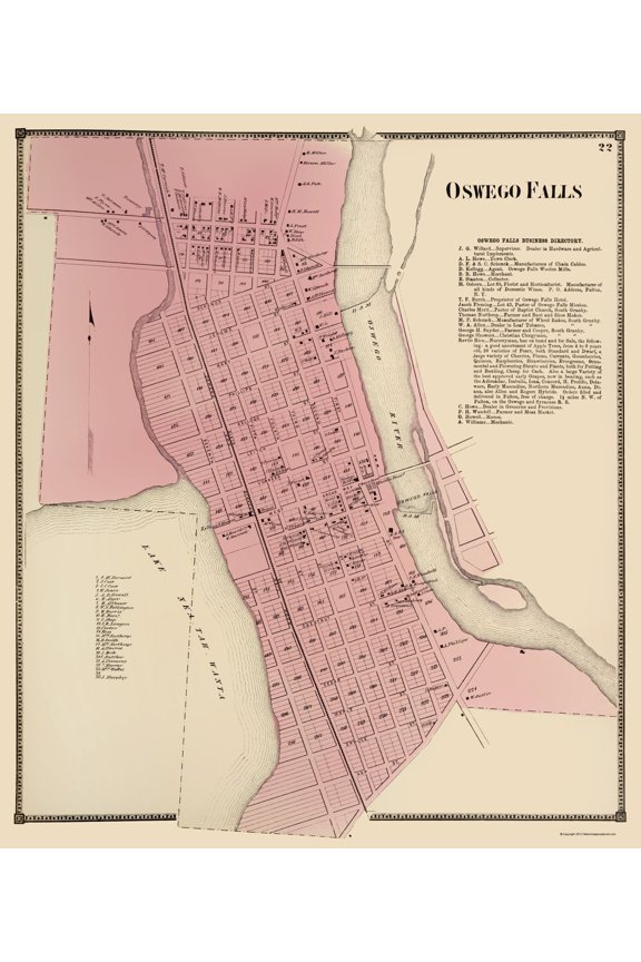Historic City Map - Oswego Falls New York - Stone 1867 - 23 x 26.37 - Vintage Wall Art