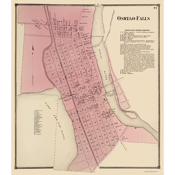 Historic City Map - Oswego Falls New York - Stone 1867 - Vintage Wall Art