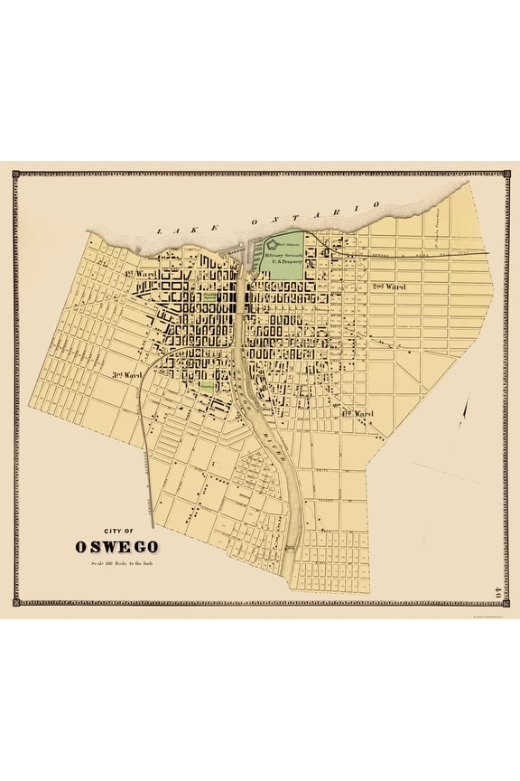 Historic City Map - Oswego New York Plat - Stone 1866 - Vintage Wall Art