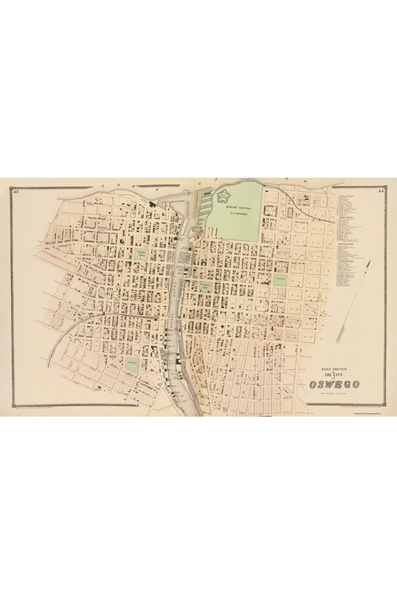 Historic City Map - Oswego New York - Stone 1866 - 23 x 38.16 - Vintage Wall Art