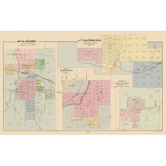 Historic City Map - Owatonna Northfield Mantorville Minnesota - Andreas 1874 - Vintage Wall Art