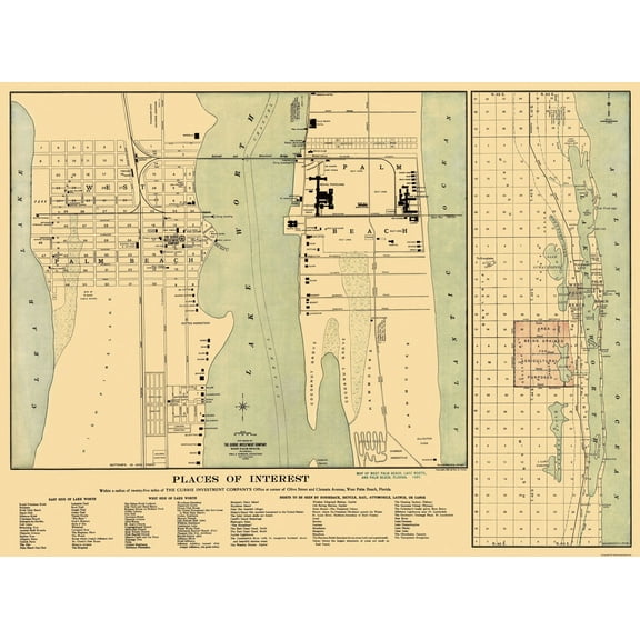 Historic City Map - Palm Beach Florida - Currie 1907 - Vintage Wall Art