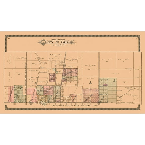 Historic City Map - Paris Northern Illinois - Ogle 1910 - 40.56 x 23 - Vintage Wall Art
