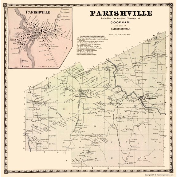 Historic City Map - Parishville New York - Stone 1865 - 23 x 23.20 - Vintage Wall Art