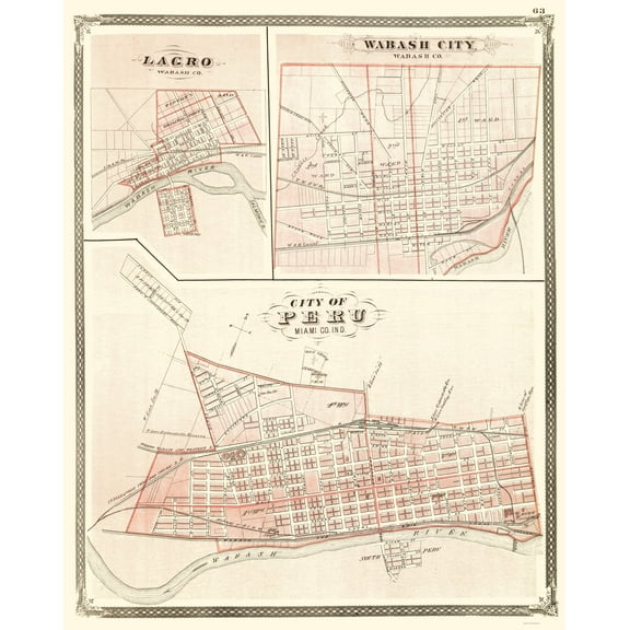 Historic City Map - Peru Indiana - Baskin 1876 - 23 x 28.82 - Vintage Wall Art
