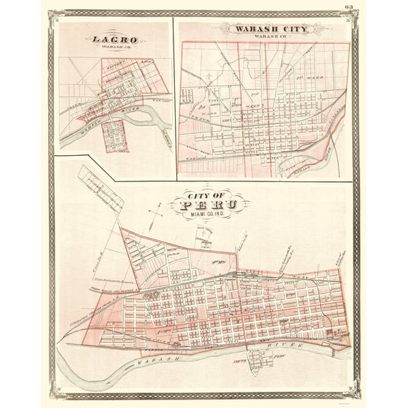 Historic City Map - Peru Indiana - Baskin 1876 - Vintage Wall Art