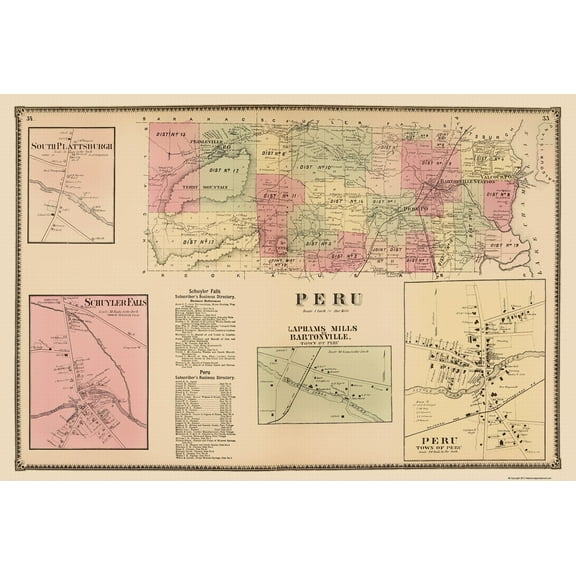 Historic City Map - Peru New York - Beers 1869 - 23 x 34.22 - Vintage Wall Art