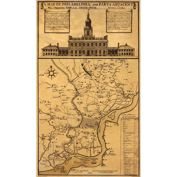 Historic City Map - Philadelphia Pennsylvania - Scull 1852 - Vintage Wall Art