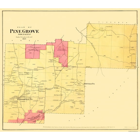 Historic City Map - Pine Grove Pennsylvania - Beers 1865 - 26.06 x 23 - Vintage Wall Art