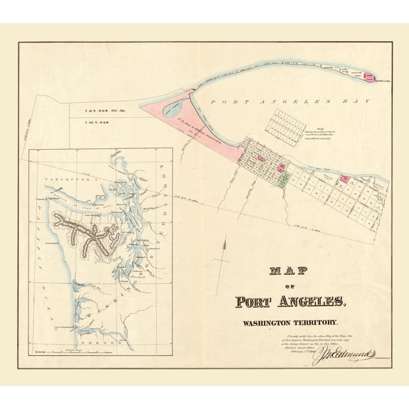 Historic City Map - Port Angeles Washington - Edmunds 1864 - Vintage Wall Art