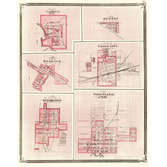 Historic City Map - Portland Indiana - Baskin 1876 - Vintage Wall Art