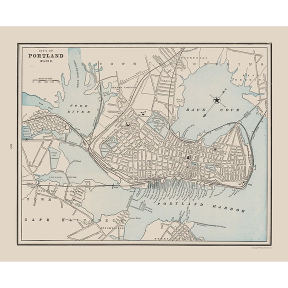 Historic City Map - Portland Maine - Cram 1892 - Vintage Wall Art