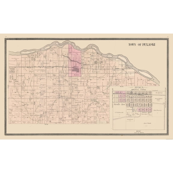 Historic City Map - Pulaski Avoca Wisconsin - Brandt 1895 37.56 x 23 - Vintage Wall Art