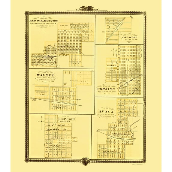 Historic City Map - Red Oak Junction Prescott Walnut Corning Iowa - Andreas 1874