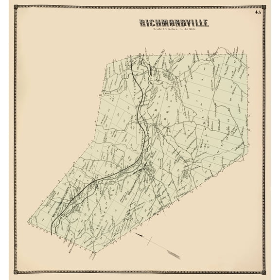 Historic City Map - Richmondville New York - Stone 1866 - 23 x 24.55 - Vintage Wall Art