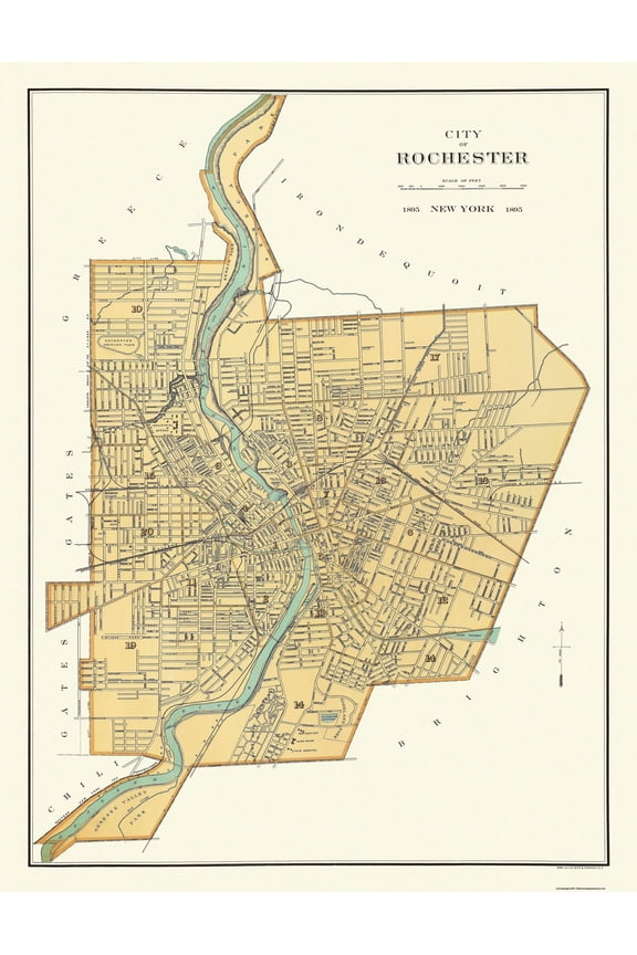 Historic City Map - Rochester New York - Bien 1895 - 23 x 30 - Vintage Wall Art