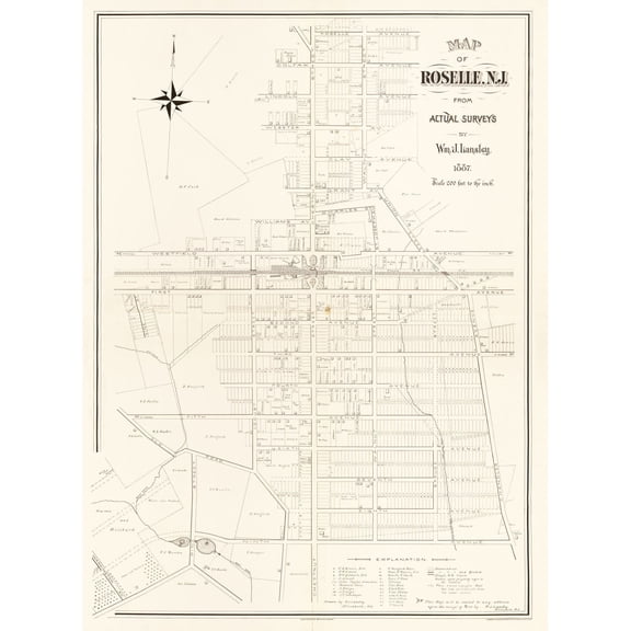 Historic City Map - Roselle New Jersey - Lansley 1887 - Vintage Wall Art