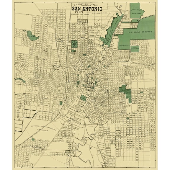 Historic City Map - San Antonio Texas - Rullman 1909 - Vintage Wall Art