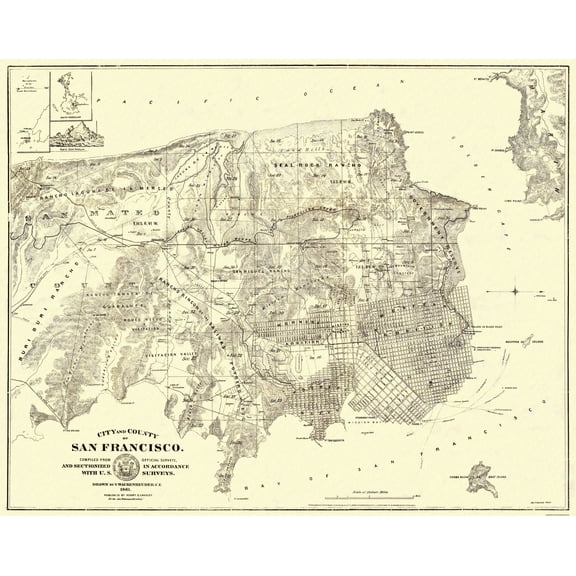 Historic City Map - San Francisco California - Langley 1861 - Vintage Wall Art