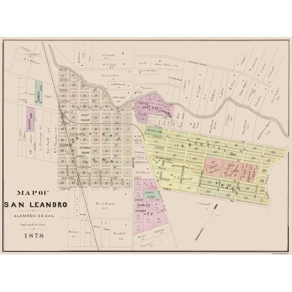 Historic City Map - San Leandro California Plan - Thompson 1878 - Vintage Wall Art