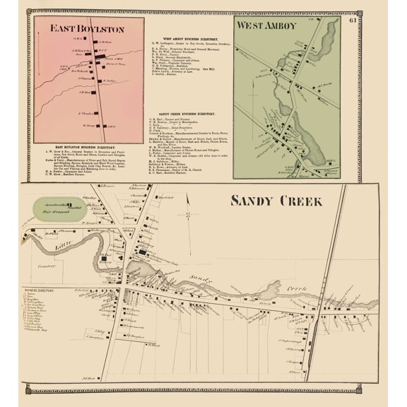 Historic City Map - Sandy Creek Business District New York - Stone 1866 - 23 x 25 - Vintage Wall Art