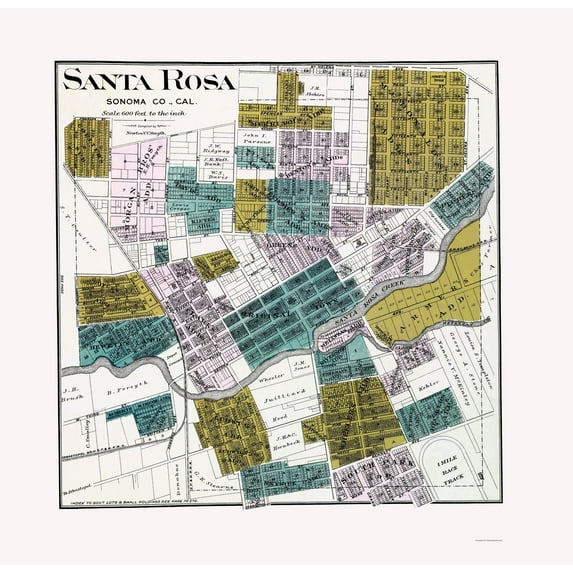 Historic City Map - Santa Rosa California - Thompson 1877 - 23 x 23.63 - Vintage Wall Art