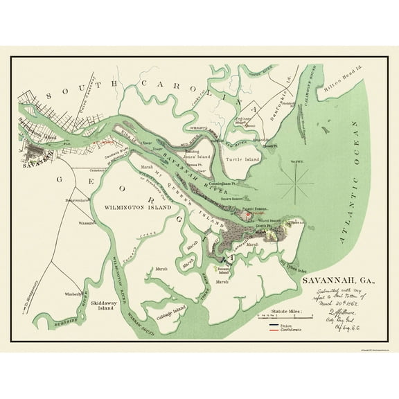 Historic City Map - Savannah Georgia - Gillmore 1862 - Vintage Wall Art