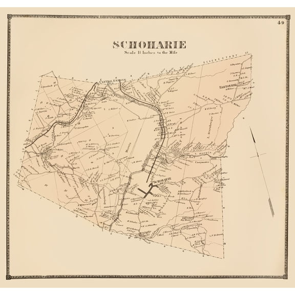 Historic City Map - Schoharie New York - Stone 1866 - Vintage Wall Art