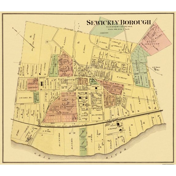 Historic City Map - Sewickly Pennsylvania - Titus 1877 - Vintage Wall Art