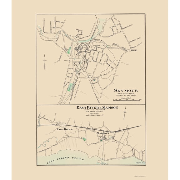 Historic City Map - Seymour East River Madison Connecticut - Hurd 1893 - 23 x 26.44 - Vintage Wall Art