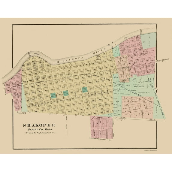 Historic City Map - Shakopee Minnesota - Andreas 1874 - Vintage Wall Art
