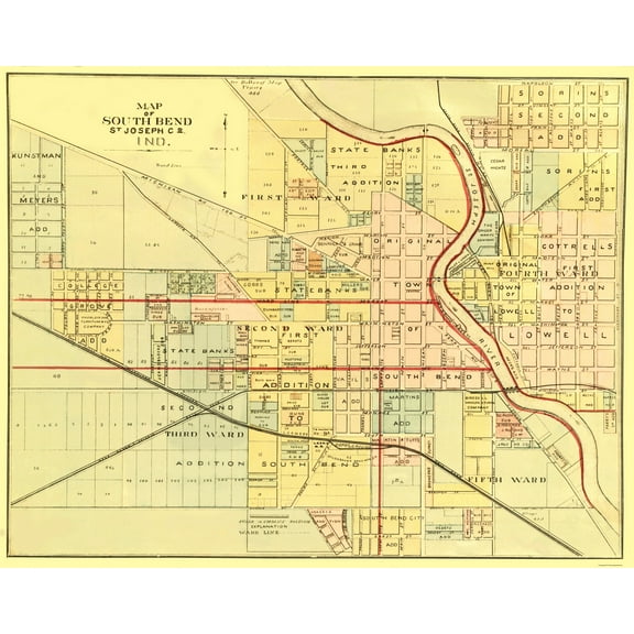 Historic City Map - South Bend Indiana - Higgins 1875 - 23 x 29.00 - Vintage Wall Art