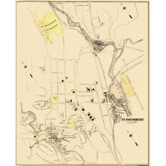 Historic City Map - St Johnsbury Vermont - Beers 1876 - 23 x 28.31 - Vintage Wall Art