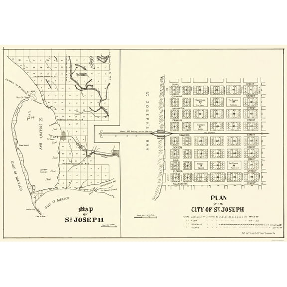 Historic City Map - St. Joseph Florida Planning - Throop 1837 - Vintage Wall Art