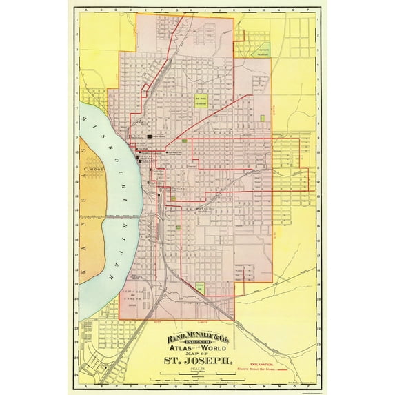 Historic City Map - St Joseph Missouri - Rand McNally 1892 - 23 x 3494 - Vintage Wall Art