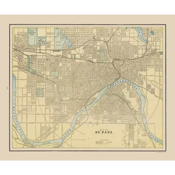 Historic City Map - St Paul Minnesota - Cram 1892 - Vintage Wall Art