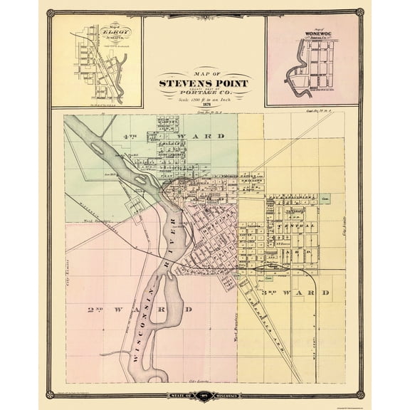 Historic City Map - Stevens Point Wonewoc Wisconsin - Snyder 1878 - 23 x 28.31 - Vintage Wall Art