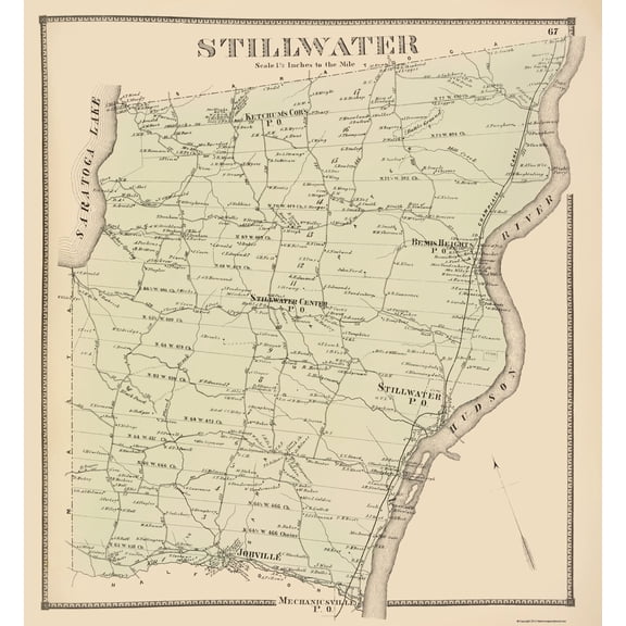 Historic City Map - Stillwater New York - Stone 1866 - 23 x 24.87 - Vintage Wall Art