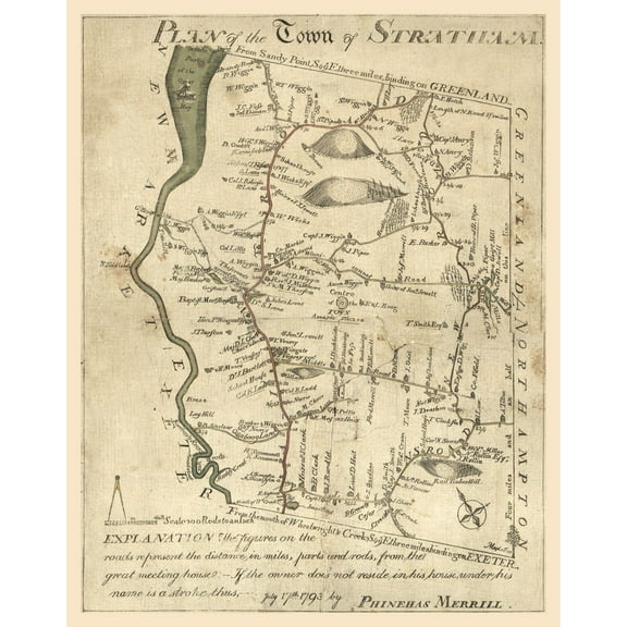 Historic City Map - Stratham New Hampshire - Merrill 1793 - 23 x 29.21 - Vintage Wall Art