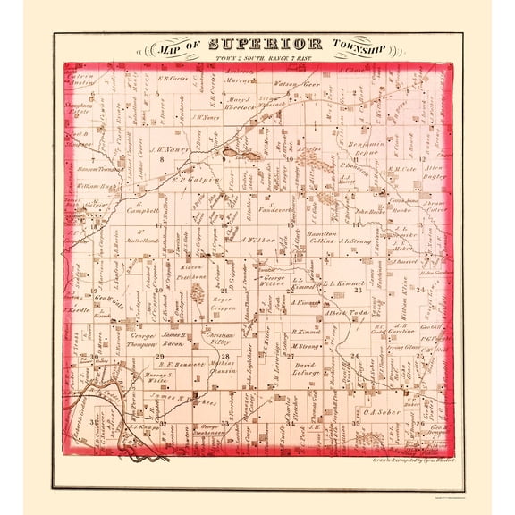 Historic City Map - Superior Michigan - Wheelock 1874 - 23 x 25.24 - Vintage Wall Art