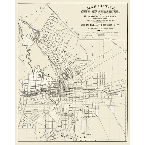 Historic City Map - Syracuse New York - Clarke 1871 - 23 x 28.95 - Vintage Wall Art