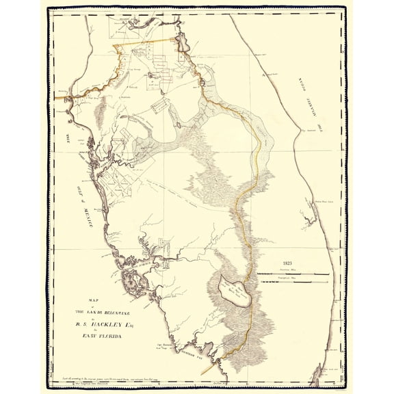 Historic City Map - Tampa Bay Hackley Florida - Hackley 1823 - 23 x 28.94 - Vintage Wall Art