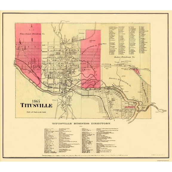 Historic City Map - Titusville Pennsylvania - Beers 1865 - 26.13 x 23 - Vintage Wall Art