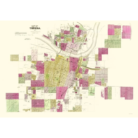 Historic City Map - Topeka Kansas - Everts 1887 - Vintage Wall Art