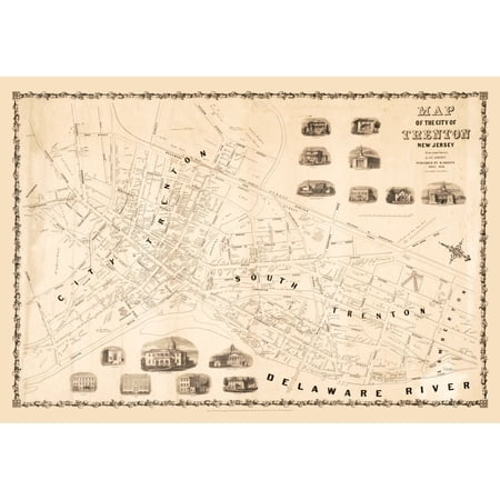 Historic City Map - Trenton New Jersey - Dripps 1849 - Vintage Wall Art