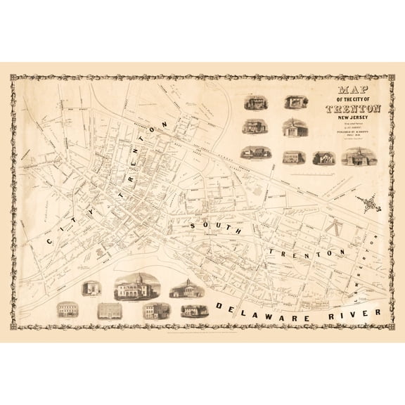 Historic City Map - Trenton New Jersey - Dripps 1849 - 33.15 x 23 - Vintage Wall Art