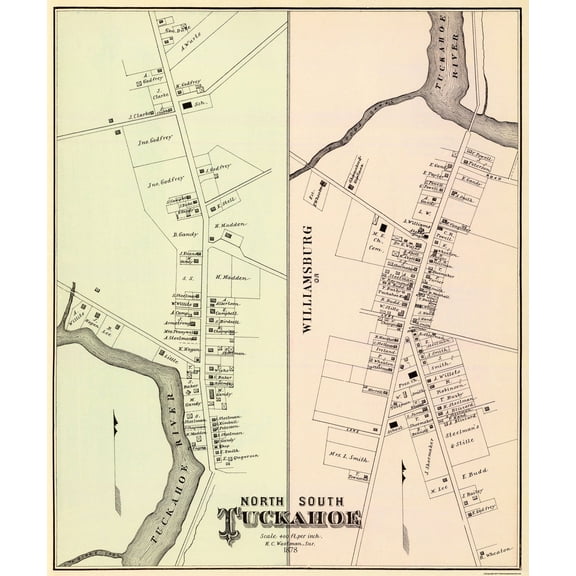 Historic City Map - Tuckahoe New Jersey North South - Woolman 1878 - Vintage Wall Art